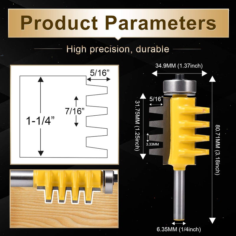 KATUR Reversible Finger Glue Joint Router Bit with 1/4 Inch Shank, Woodworking Milling Cutter Router Bit (1/4" Shank 1-3/8" Width 1-1/4" Depth) - Image 2